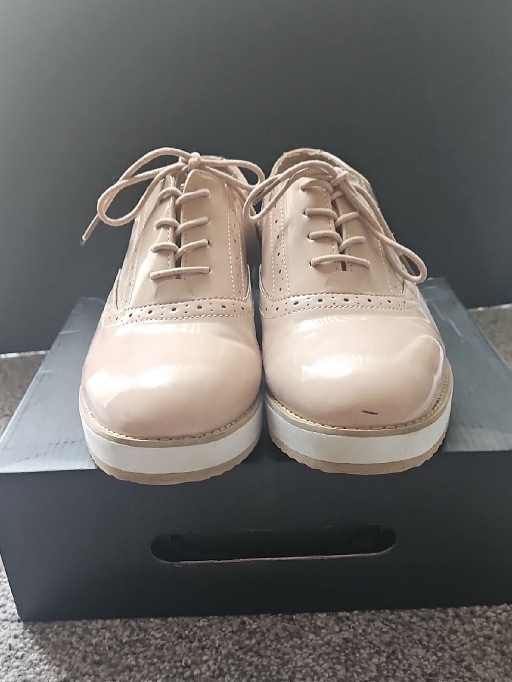 JustFab Glossy Blush Lace-Up Platform Oxfords